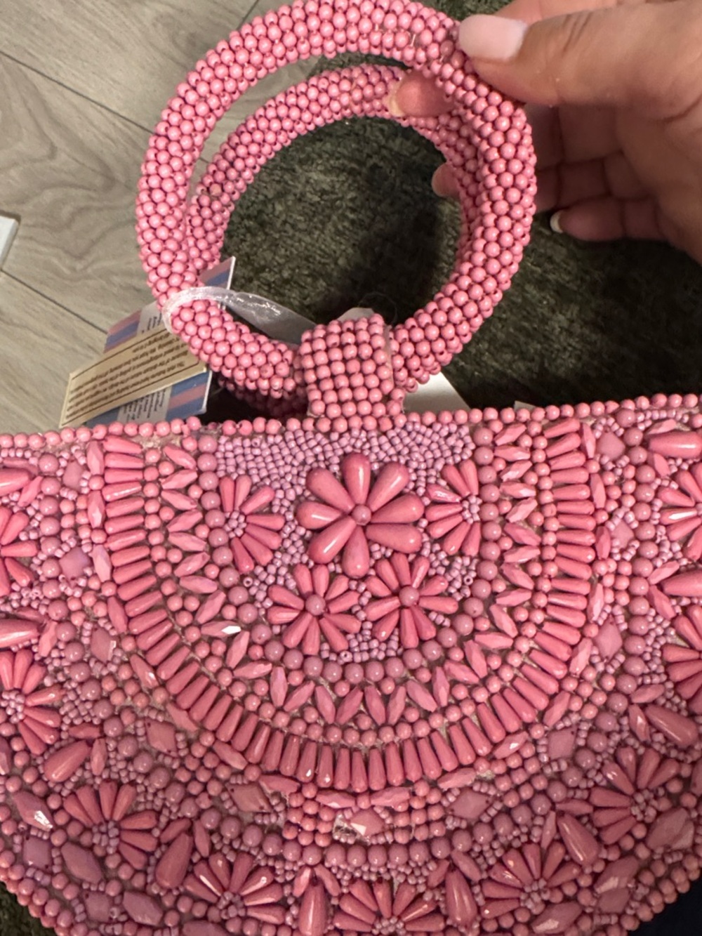 Viral New Beaded Half-Moon Handbag in Pink